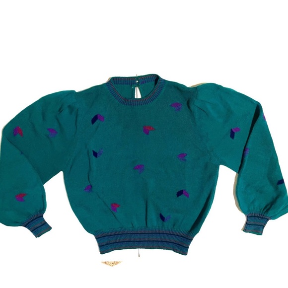 Vintage 80's Green Geometric Print Sweater SZ M - Picture 3 of 3